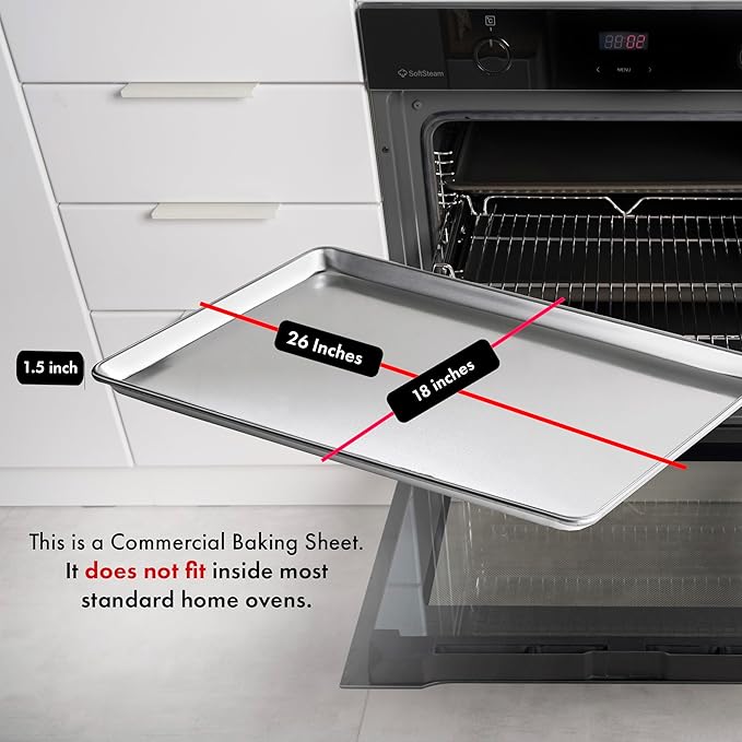 New Star Foodservice Commercial-Grade 18-Gauge Aluminum Sheet Pan/Bun Pan (18 L x26 W x1 H (Full Size) XL Size Measure Oven) - Image 3