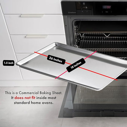 New Star Foodservice Commercial-Grade 18-Gauge Aluminum Sheet Pan/Bun Pan (18 L x26 W x1 H (Full Size) XL Size Measure Oven) - Image 3