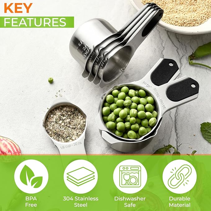 Spring Chef Magnetic Stainless Steel Measuring Cups, Patented, Kitchen Tools with Easy to Read Markings for Measuring Dry or Liquid Ingredients, Set of 7, Black - Image 3
