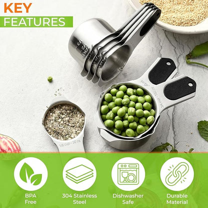 Spring Chef Magnetic Stainless Steel Measuring Cups, Patented, Kitchen Tools with Easy to Read Markings for Measuring Dry or Liquid Ingredients, Set of 7, Black - Image 3