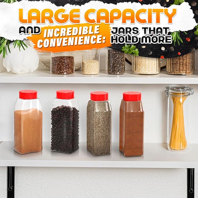 2Pcs Large Seasoning Containers with Wide Mouth for Easy Filling – 32 Oz Spice Containers with Dual Shake Airtight Lids for Spices | Transparent Seasoning Shaker, Durable & Odor-Resistant Spice Shaker - Image 7