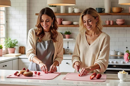 THETCHRY Plastic Cutting Board Set, Pink Cutting Board with Non-slip, Cutting Board for Kitchen Set of 3, Dishwasher Safe, BPA Free, Reversible, with Grip Handle, Pink - Image 8