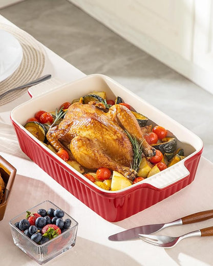 MALACASA 4.4 QT Baking Dish, 9x13 Large Casserole Dish for Oven, Ceramic Baking Pan, Rectangular Lasagna Pan Deep with Handles for Baking, Durable Microwave Oven Safe, Red, Series BAKE-BAKE - Image 7