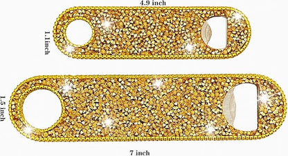 Gold Beer Bottle Opener Diamond Bling Beer Bottle Opener - Sparkling Crystal Opener for Women, for Home, Party, Wedding - 2Pcs, Handmade Set