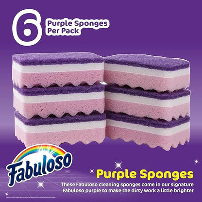 Fabuloso Scratch-Free Kitchen Dish Sponges, Purple Cellulose Scrubber Sponge with Scouring Pad for Dishes, Pots, Pans, Counters and Sinks, Tough on Messes, 4.25 x 2.75 x 1.25 in, 6 Count - 2 Pack - Image 2