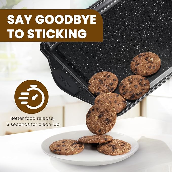 Kikcoin 22 PCS Nonstick Baking Pans Set, Stackable Bakeware Sets with Silicone Handles, 450°F Oven Safe Baking Sheet set, Easy Release Cookie Sheets for Baking, Black - Image 4