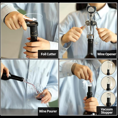 KORCCI Multifunctional Wine Bottle Opener Gift Set - Heavy-Duty Zinc Alloy Wing Corkscrew, Foil Cutter, Vacuum Stopper & Aerator Pourer for Kitchen, Bar, Restaurant, Bartenders - Image 8