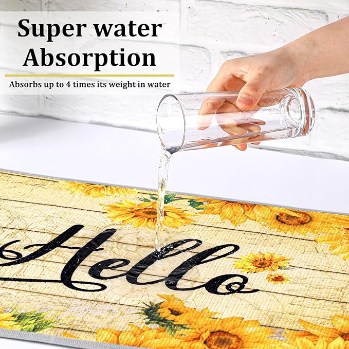 Zonon Dish Drying Mat for Kitchen Counter 16 x 24 Microfiber Absorbent Dish Drainer Rack Pads Fast Dry Mat Vintage Kitchen Decorations(Yellow,16" X 24",Sunflower) - Image 5