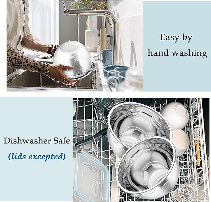 TeamFar Mixing Bowls, Stainless Steel Nesting Salad Bowls with Lids Set of 3 & 3 Grater Attachments, For Mixing/Serving/Storing, Non-toxic & Long-lasting, Size 4.6/3 / 1.5 QT, Navy Blue - Image 5