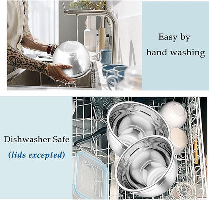 TeamFar Mixing Bowls, Stainless Steel Nesting Salad Bowls with Lids Set of 3 & 3 Grater Attachments, For Mixing/Serving/Storing, Non-toxic & Long-lasting, Size 4.6/3 / 1.5 QT, Navy Blue - Image 5