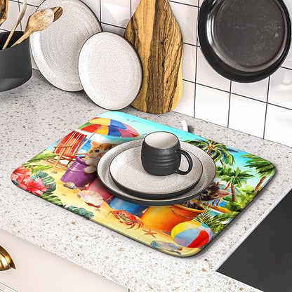 Lovely Cat Dish Drying Mat for Kitchen Counter Holiday Beach Absorbent Coffee Bar Mat 16 X 18 In - Image 5