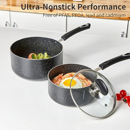 Nonstick Saucepan Set with Lid, Non Stick 2Qt & 3Qt Sauce Pan Set with Glass Lid Small Pot for Home Kitchen - Image 6