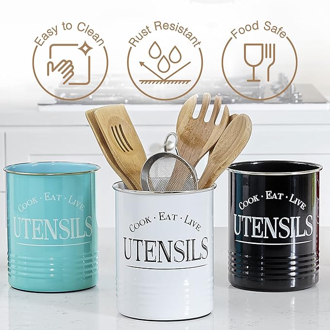 Walford Home Original Kitchen Utensil Holder Crock, White With Premium Padded Base - Vintage Farmhouse Home Kitchen Decor - Large Kitchen Tool Utensil Storage Caddy Organizer - Image 5