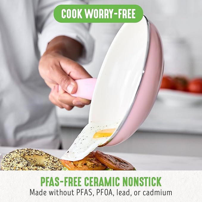 GreenLife Non Stick Fry Pan Set (7" & 10"), Non-Toxic PFAS-Free Ceramic Skillets, Dishwasher & Oven Safe, Egg Omelet Frying Pans, Stay- Cool Handles, Kitchen Home Cooking Essentials, Pink - Image 2