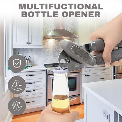 Manual Can Opener with Magnet, Heavy Duty Hand Can and Bottle Opener with Stainless Steel Blade and Rubber Grip, Smooth Cutting Hand Can Openers for Senior, Magnetic Lid Remover Kitchen Tool (Gray)