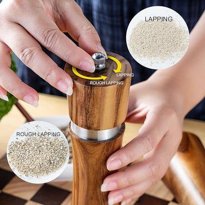Pepper Grinder,Wood Salt and Pepper Grinder Mills Sets, Acacia Wood Manual Salt Grinder Refillable Pepper Mill Sets with Adjustable Ceramic Grinding Rotor - 8 Inch-Set of 2