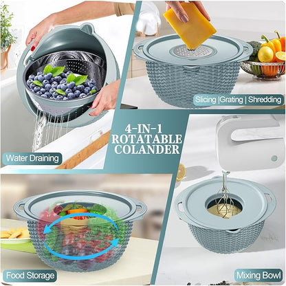 4-1 Colander with Bowl Set - Strainers for Kitchen(Patented), Food Strainers and Colanders, Pasta Strainer with New Upgraded Graters for Fruit, Veggie Washing, Aesthetic Cooking Present - Blue - Image 4