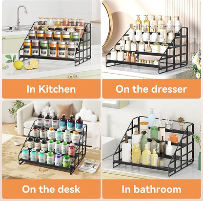 Bunoxea Spice Rack 4 Tier Kitchen Cabinet Organizer,Countertop Spice Rack,Tier Depth Adjustable Cabinet Shelf,Step Spice Organization Easy Visibility,Holds Seasoning and Condiments 2Pack - Image 7