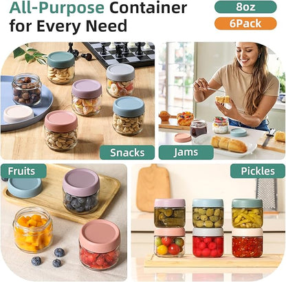 NETANY 6-pack 8oz Glass jars with Airtight Lids, Overnight Oats Containers with Lids, Wide mouth Mason Salad jars, Glass Food Storage Containers for Snacks Yogurt Spice Sugar - Image 7