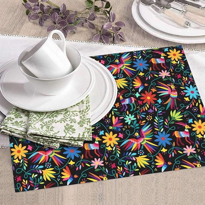Mexican Folk Art Otomi Dish Drying Mats for Kitchen Counter, Absorbent Microfiber Washable Drying Pad, Decorative Cute Kitchen Mat for Sink & Dining Area, Gifts for Christmas, Home Decor, 16x18 inch