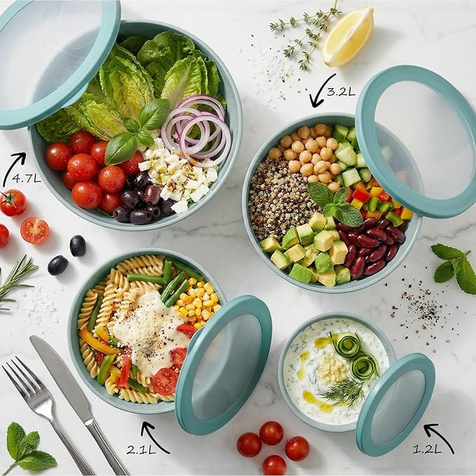BoxedHome Mixing Bowls with Lids - 8 Piece Plastic Nesting Bowls Set includes 4 Prep Bowls and 4 Lids, Microwave and Dishwasher Safe, Green - Image 10