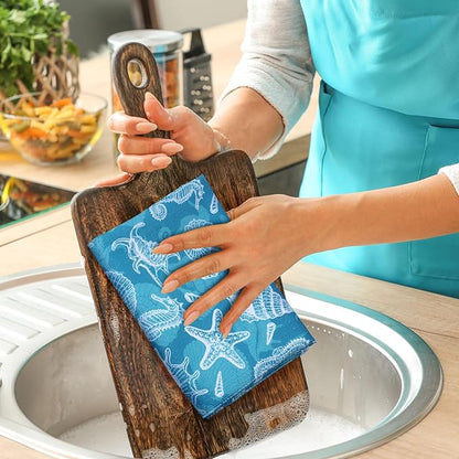 Leinuosen 6 Ocean Kitchen Towels Kitchen Decor and Accessories Set Floral Plant Oven Mitts and Pot Holders Sets Farmhouse Absorbent Dish Towels for Cooking Baking Grilling - Image 2