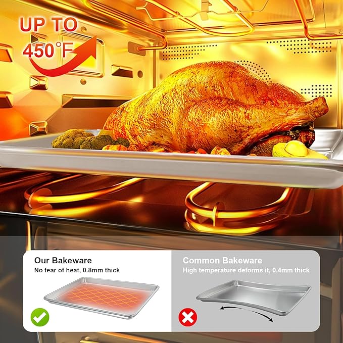 Half Sheet Pans with Rack Set, 18 Inch Commercial Quality Baking Sheet Pan Set, Natural Aluminum Cookie Sheet, Warp Resistant Nonstick Thick Cookie Tray Pans for Baking, Roasting - Image 6