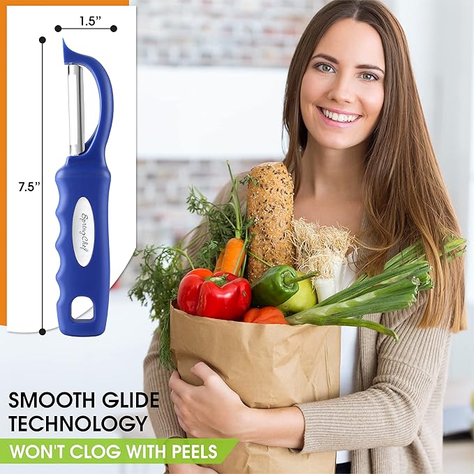 Spring Chef Stainless Steel Swivel Vegetable Peeler for Kitchen, Dishwasher Safe Potato Peelers with Comfortable Handle & Sharp Blades, Great for Apple, Carrot, Veggie, Fruit - Set of 2 - Sapphire - Image 3