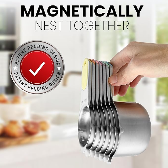 Spring Chef Magnetic Stainless Steel Measuring Cups, Patented, Kitchen Tools with Easy to Read Markings for Measuring Dry or Liquid Ingredients, Set of 7, Pastel - Image 4
