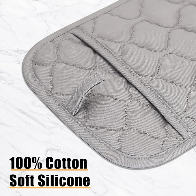 Oven Mitts Kitchen Towels and Dishcloths Pot Holders Sets, Oven Gloves Kitchen Dish Towels 500 Degree Heat Resistant Potholders with Non-Slip Silicone Surface for Cooking, Grilling, Baking-Gray - Image 4