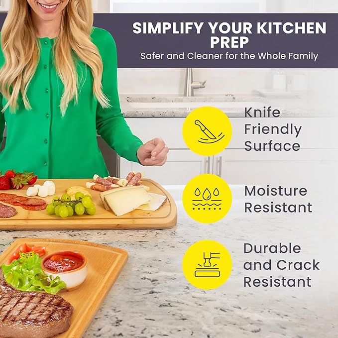 Extra Large Bamboo Cutting Board Set of 2 – Wood Cutting Boards for Kitchen with Glue-Free Surface™ & Juice Groove – Non-Toxic Wooden Chopping Boards, FSC-Certified, Durable Carving Boards - Image 5