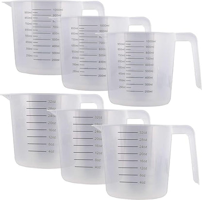U.S. Kitchen Supply Plastic Measuring Cups with Handles - 32 oz (1000 ml) Liquid Measuring Cup Set of 6 - Clear Microwave Safe Kitchen Cups - Measure in mL or Ounces, Measurement Cup for Cooking by USKitchenSupply