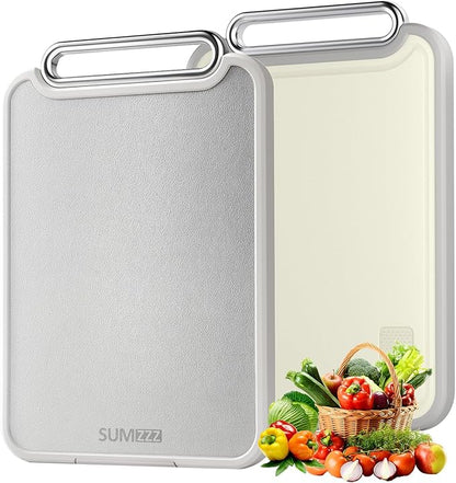 Sumzzz 2-in-1 Stainless Steel Cutting Board, Double-Sided for Raw Meat & Vegetables, Dishwasher Safe, Easy to Clean, Non-Slip Large Chopping Board with Juice Groove, Ideal for Home Kitchen (16”×11”) by Titanium