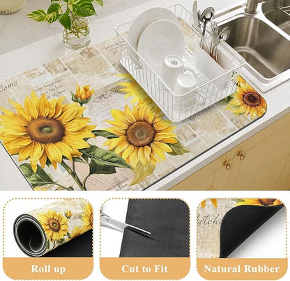 Kitchen Countertop Dish Drying Mat,Super Absorbent Coffee Bar Mat for Maker Espresso Machine, Anti-Slip Accessories for Kitchen Countertops 23x15 Inch