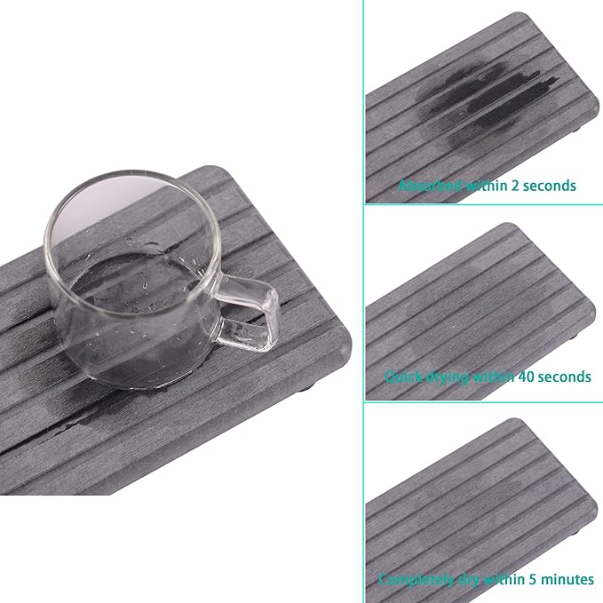 NiuYichee 2 PCS Water Absorbent diatomite Coasters, 12.2" x 4" Water Absorbing Stone Tray for Sink, Stone Drying mat for Kitchen Counter, Stone soap Tray Used for Hand Soaps & toiletries & Plants - Image 5