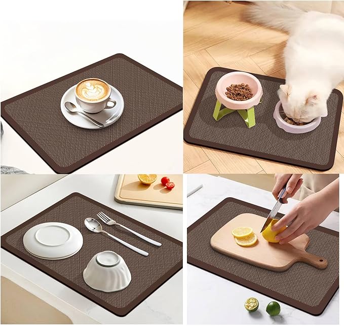 Dish Drying Mat for Kitchen Counter,Drying Mat for Dish Rack,Absorbent Hide Stain Rubber Mat,Coffee Mat, Kitchen Counter Mat(Brown Style, 12"x19") - Image 3