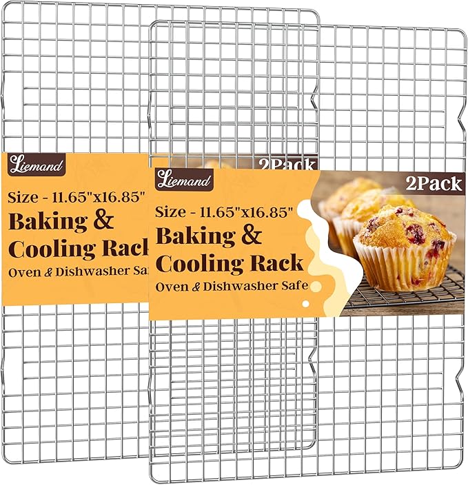 Cooling Racks for Cooking and Baking - 2 PCS 11.65" x 16.85" Grid Wire Baking Rack for Oven Cooking, Baking, Grilling, Roasting - Dishwasher Safe Bacon Rack - Fits Half Sheet Cookie Pan by LIEMAND