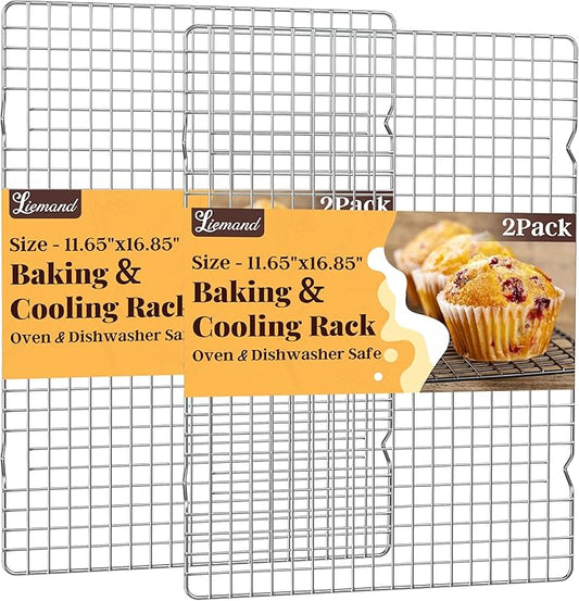 Cooling Racks for Cooking and Baking - 2 PCS 11.65" x 16.85" Grid Wire Baking Rack for Oven Cooking, Baking, Grilling, Roasting - Dishwasher Safe Bacon Rack - Fits Half Sheet Cookie Pan by LIEMAND