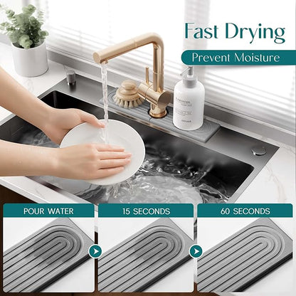 Eormoe Kitchen Sink Faucet Mat - 15.7in Diatomite Sink Protectors for Kitchen Sink, Stone Sink Splash Guard for Kitchen Counter Sink Accessories (Grey, 15.7'' x 3.9'') - Image 3