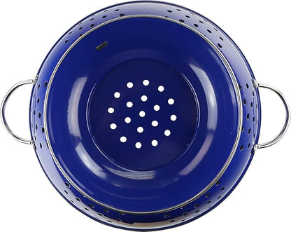 Reston Lloyd Calypso Basics Extra Large Enameled Colander with Solid Base, Strainer Basket with Handles, for Pasta, Berries, Vegetables, Fruit, Indigo, 7 Quart (224oz/ 6.6 L)