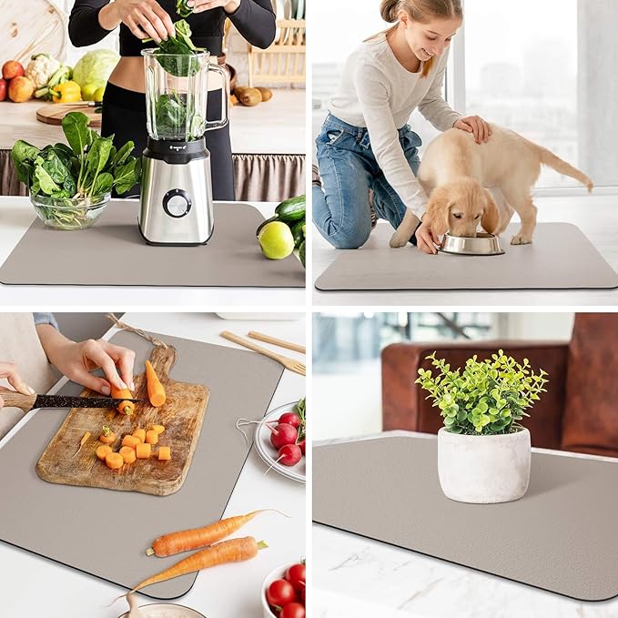 WISELIFE Dish Drying Mat Super Absorbent Drying Mat Large Dish Drying Mats for Kitchen Counter Easy Clean Dish Mat Kitchen Drying Mat18"x 28" Classic Khaki - Image 6