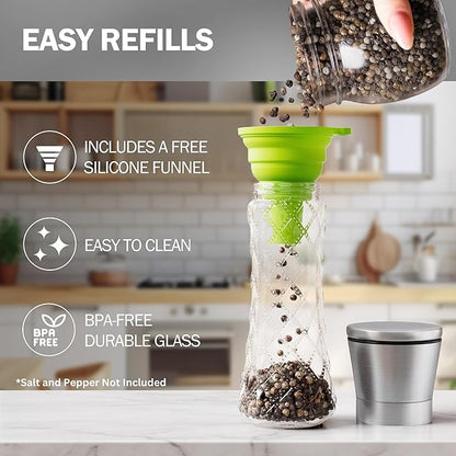 Home EC Original Stainless Steel Sea Salt and Pepper Grinder Set of 2 - Adjustable Ceramic Grinder - Diamond Pattern Glass - Salt and Pepper Shakers - Kitchen Spice Mill - Modern Kitchen Accessories - Image 4