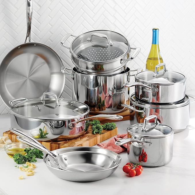 Tramontina Tri-Ply Clad Stainless Steel 14-Piece Cookware Set with Glass Lids, Pots and Pans Kitchen Set, Induction-Ready, Dishwasher-Safe, NSF-Certified - Image 2
