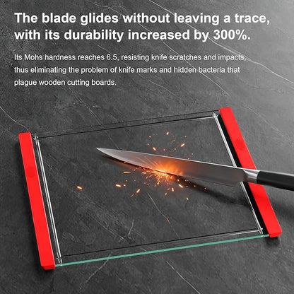 Tempered Glass Cutting Board Set for Kitchen Counter - Dishwasher Safe with Juice Grooves, Non-Slip Silicone Edges & Beveled Grip - 16"x12" & 12"x8" Serving Tray (Red-2PCS)