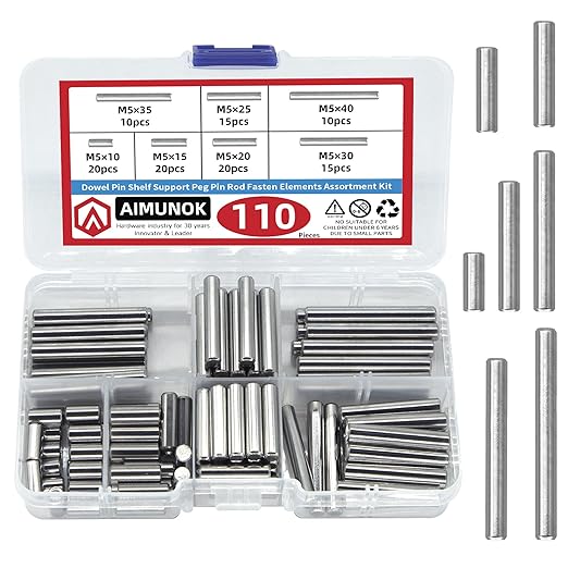 110Pcs Dowel Pins Shelf Support Pegs Kit, Stainless Steel Shelf Support Pin Fasten Elements Assortment Set M5 x 10/15/20/25/30/35/40mm, Metal Cabinet Shelf Pins Kit by AIMUNOK