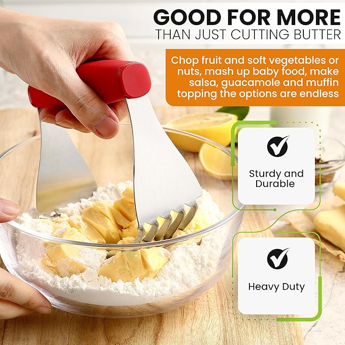 Spring Chef Red XL Size Dough Blender Tool For Baking, Heavy Duty Pastry Blender Tool for Easy Mixing, Stainless Steel Pastry Cutter with Sharp Blades, Dishwasher Safe Dough Mixer - Image 6