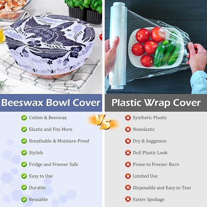 5-Size Reusable Beeswax Bowl Covers for Bread Proofing, Cotton Cloth Flexible Beeswax Wraps for Food Storage(Humpback Whale) - Image 7