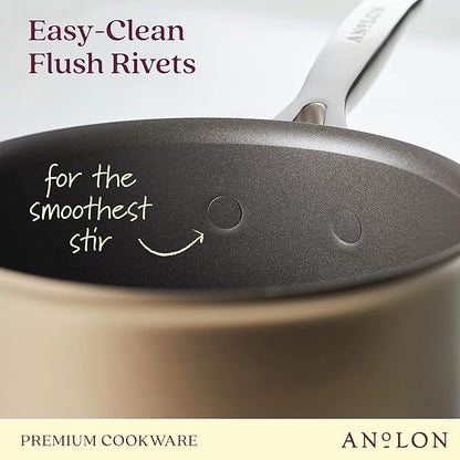 Anolon Ascend Hard Anodized Nonstick Cookware/Pots and Pans Set - Good for All Stovetops (Gas, Glass Top, Electric & Induction), Dishwasher & Oven Safe with Stainless Steel Handles, 10 Piece - Bronze