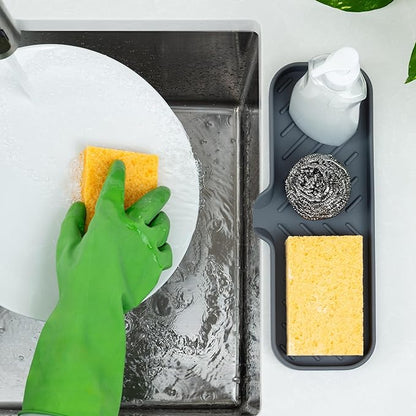 Zulay Kitchen Large Silicone Sponge Holder (12x4) – Flexible Sink Organizer Tray for Kitchen & Bathroom – Multipurpose Soap Dish for Sponges, Makeup, Trinkets & More (Grey) - Image 3