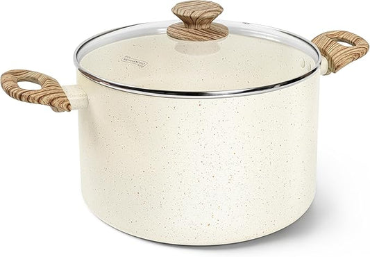 MICHELANGELO 8 Quart Stock Pot with Lid, Nonstick Cooking Pots, 8 Qt Soup Pot with Lid, Induction Pots for Cooking, Stockpot with Healthy Coating, White by Michelangelo